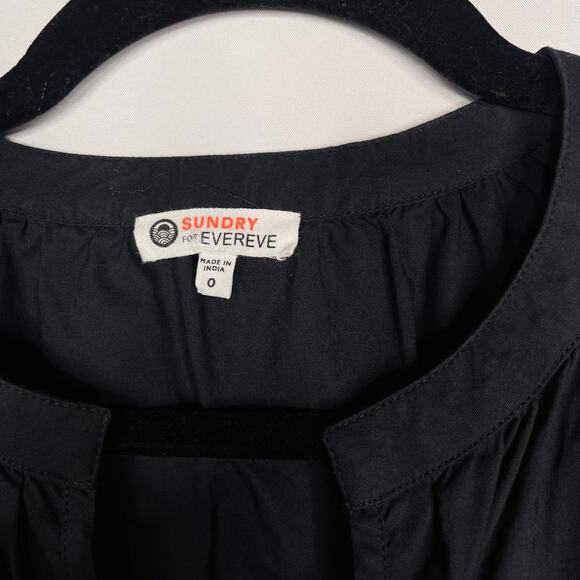 Sundry For Evereve 0 XS Black The Anywhere Dress Cotton Poplin Puff Sleeve VNeck - Picture 7 of 11